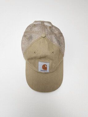 Carhartt Snap Back Trucker Hat Ball Cap One Size Beige Khaki Canvas Logo Patch